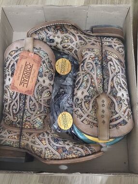 Corral Bone Multicolor Inlay & Studs Cowboy Boots